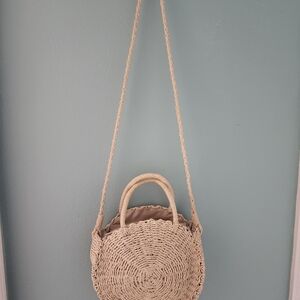 Cream Woven Crossbody Bag with Bohemian Style